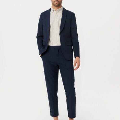 Frank And Oak The Colin Tapered Seersucker Pant in Deep Blue