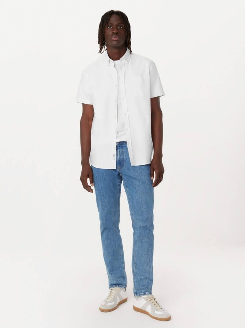 Frank And Oak The Jasper Short Sleeve Oxford Shirt in White