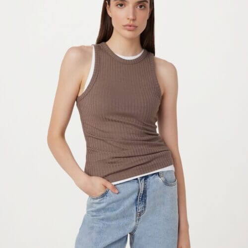 Frank And Oak The Ribbed Tank Top in Pink Clay