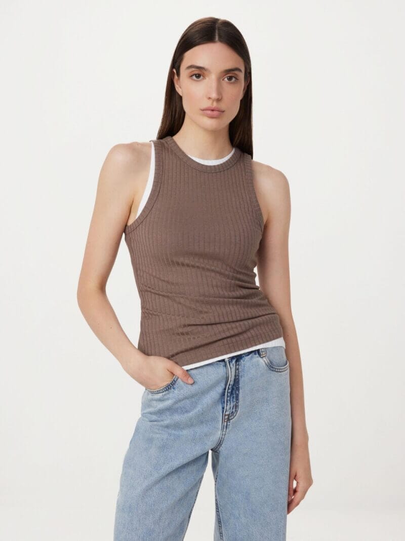 Frank And Oak The Ribbed Tank Top in Pink Clay