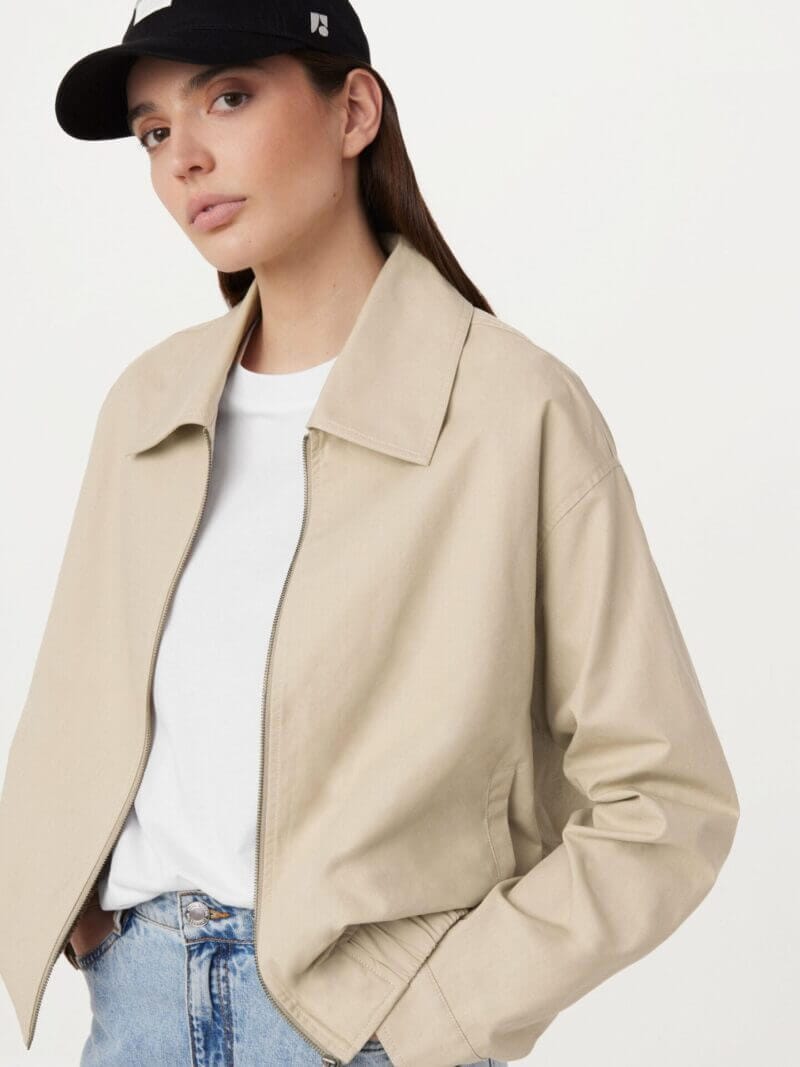 Frank And Oak The Zip Up Bomber Jacket in Light Beige