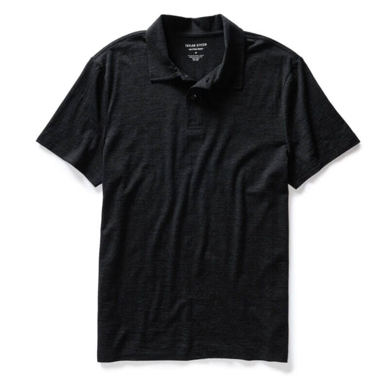 The Merino Polo in Heather Black