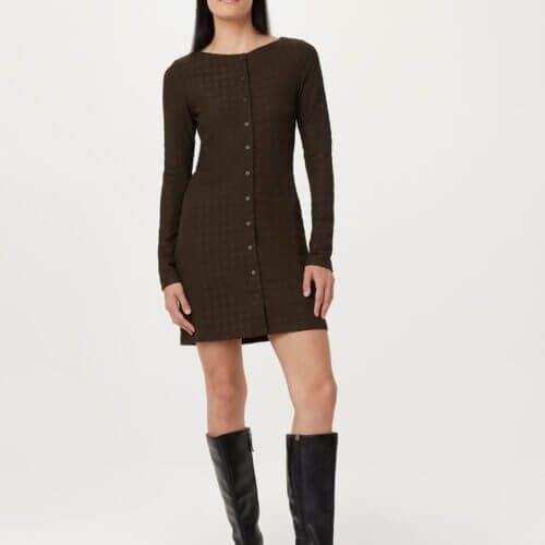 Frank And Oak The Buttoned Textured Dress in Brown Black