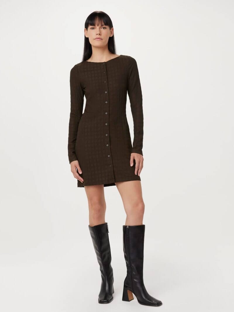 Frank And Oak The Buttoned Textured Dress in Brown Black