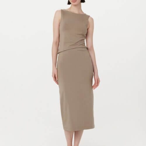 Frank And Oak The Jersey Pencil Skirt in Taupe