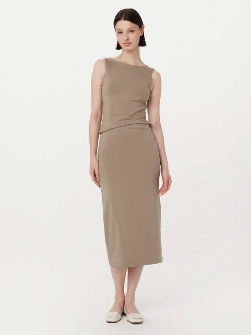 Frank And Oak The Jersey Pencil Skirt in Taupe