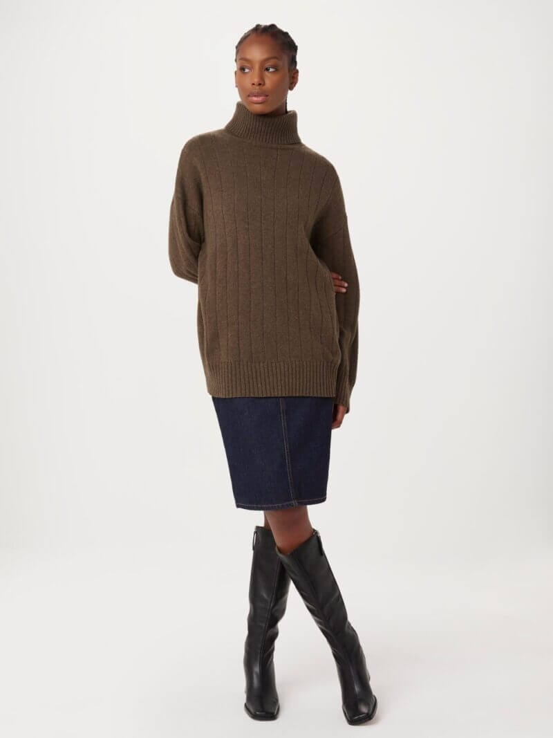 Frank And Oak The Lambswool Turtleneck Sweater in Chocolate Brown