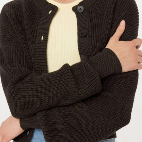 Frank And Oak The SeaCellâ?¢ Crewneck Cardigan in Dark Chocolate