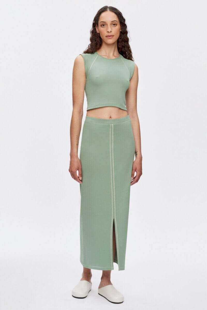 Kotn Women's Lotfia Skirt in Hedge Green/Chardonnay, Size Small, 100% Egyptian Cotton