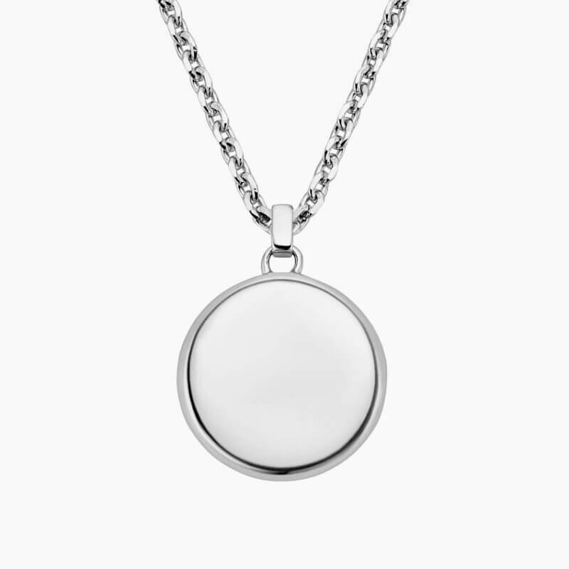 Silver Homme Engravable Beveled Edge Disc Necklace