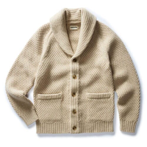 The Fisherman Shawl Cardigan in Heather Oat Merino