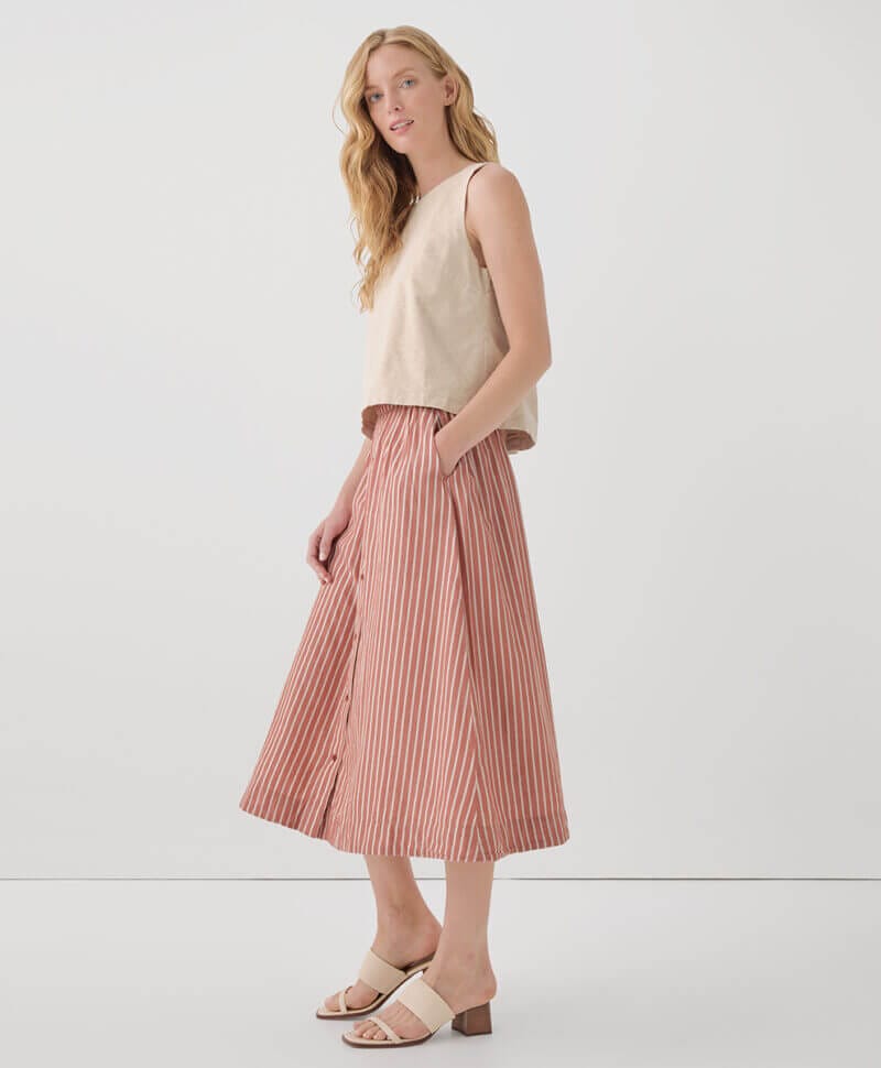 Women's Baked Clay Bondi Stripe Sunset Lightweight Cotton Button Skirt 2XL