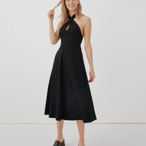 Women's Black Fit & Flare Modern Halter Dress XS