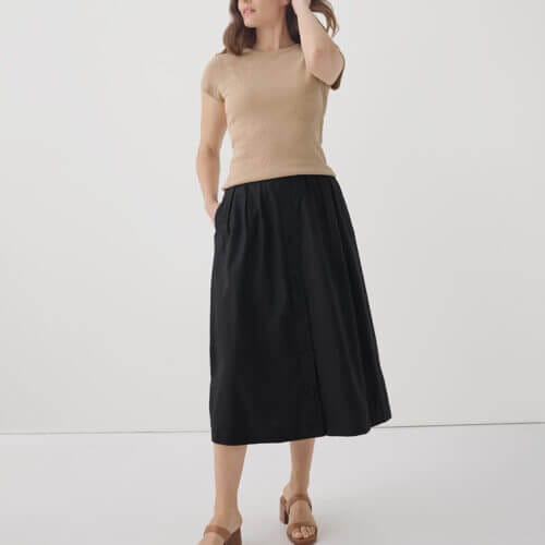 Women's Black Sunset Lightweight Cotton Button Skirt XS