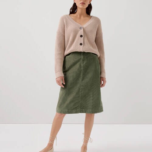 Women's Olivine Modern Corduroy Midi Skirt XS