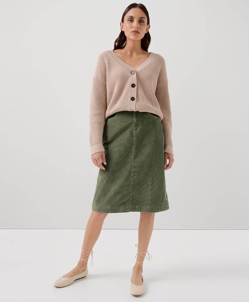 Women's Olivine Modern Corduroy Midi Skirt XS