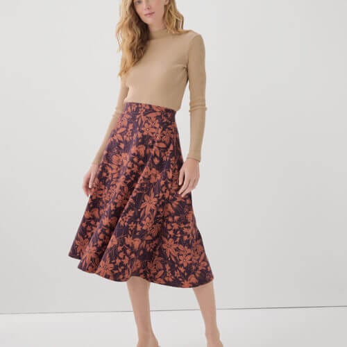 Women's Plum Botanical Fit & Flare Midi Skirt 2XL