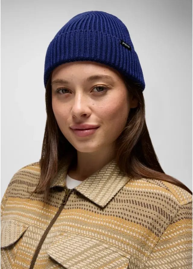 photo of woman wearing the Teenie Beanie by prAna in blue