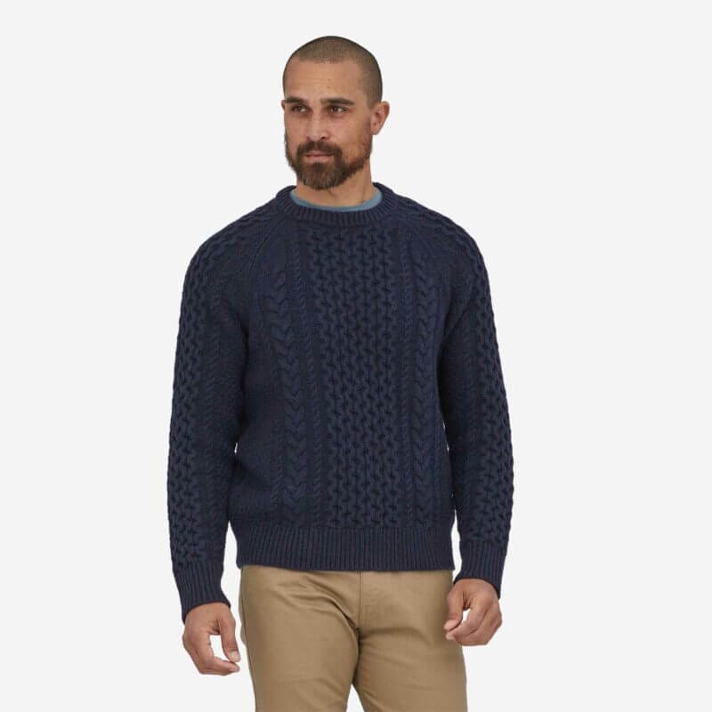 Patagonia Recycled Wool-Blend Cable-Knit Crewneck Sweater in Hex Grey