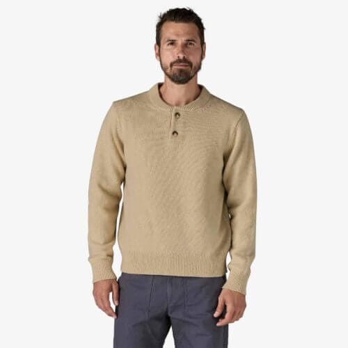 Patagonia Men's Recycled Wool-Blend Buttoned Sweater in Natural