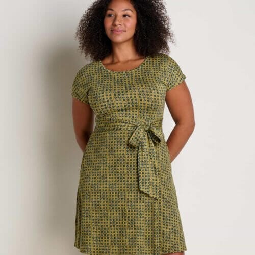 Cue Wrap Short Sleeve Dress Green Moss Geo Print / XS