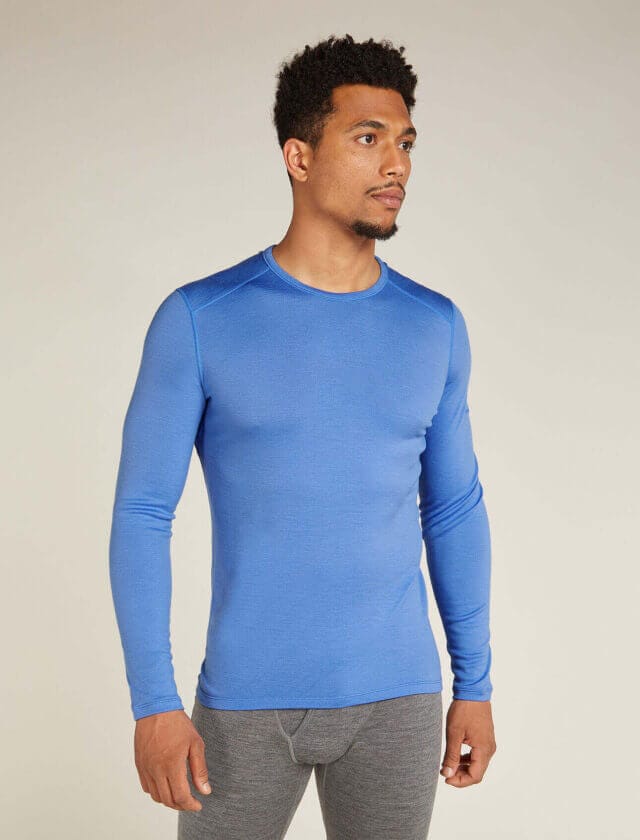 Ethical non toxic chemical free blue long sleeve crewe thermal top for men by Icebreaker