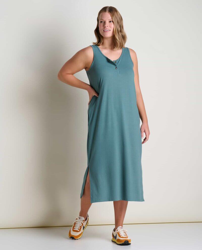 Piru Henley Midi Tank Dress Silver Pine / L