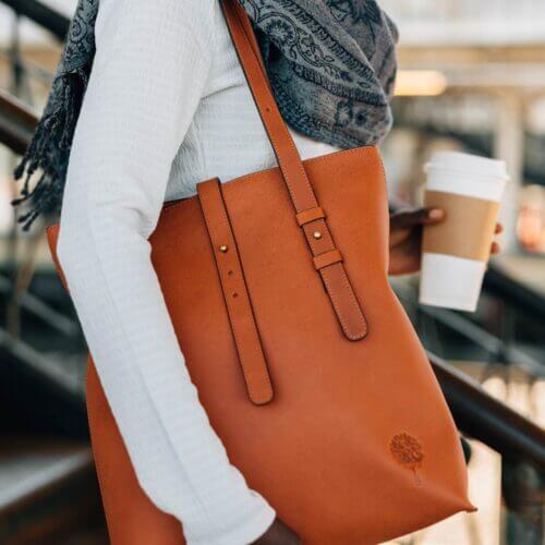 Cognac Eco-Leather Shoulder Bag