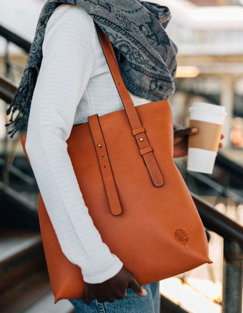 Cognac Eco-Leather Shoulder Bag