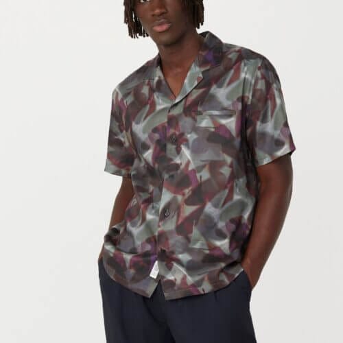 Frank And Oak The Abstract Camp Collar Shirt in Dark Grey