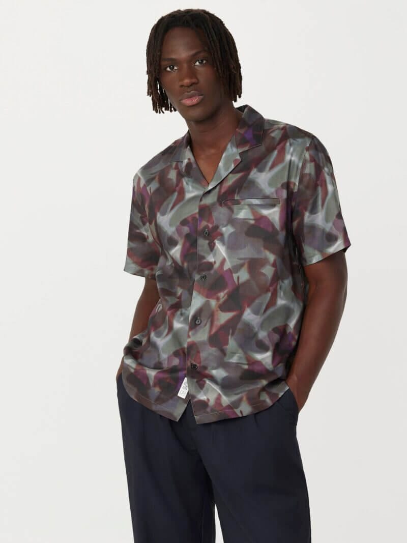 Frank And Oak The Abstract Camp Collar Shirt in Dark Grey