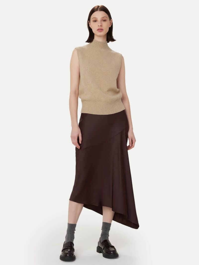 Frank And Oak The Asymmetrical Midi Skirt in Dark Chocolate