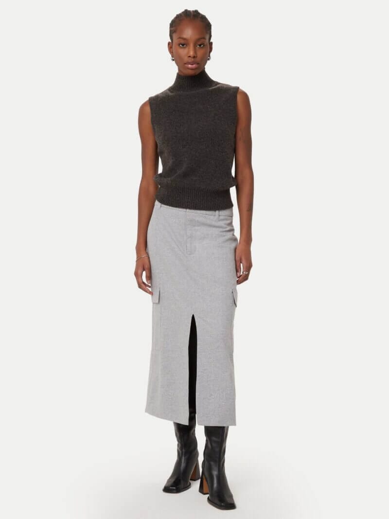 Frank And Oak The Cargo Midi Skirt in Light Grey