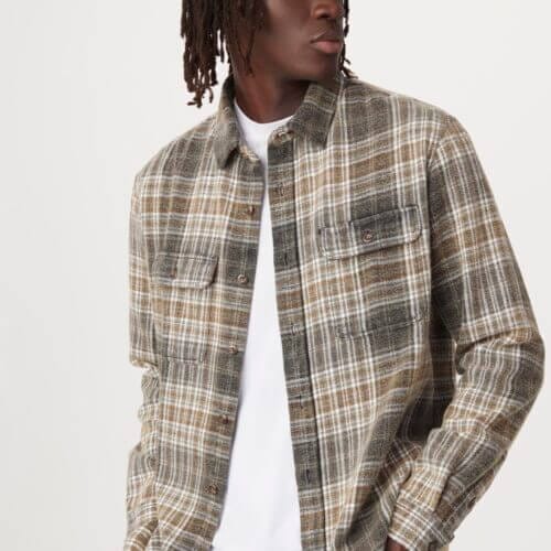 Frank And Oak The Check Flannel Shirt in Grey