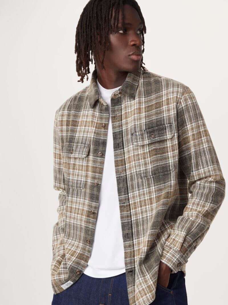 Frank And Oak The Check Flannel Shirt in Grey