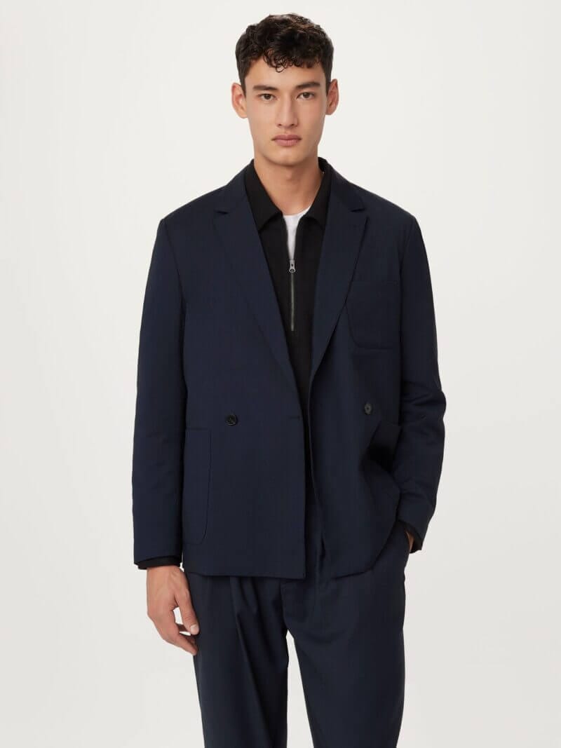 Frank And Oak The Double Breasted Jacket in Deep Blue