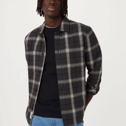 Frank And Oak The Kapok Plaid Flannel Shirt in Dark Grey