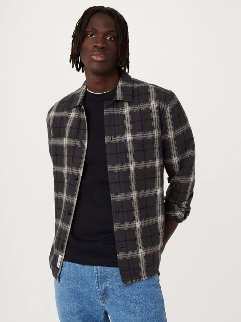 Frank And Oak The Kapok Plaid Flannel Shirt in Dark Grey