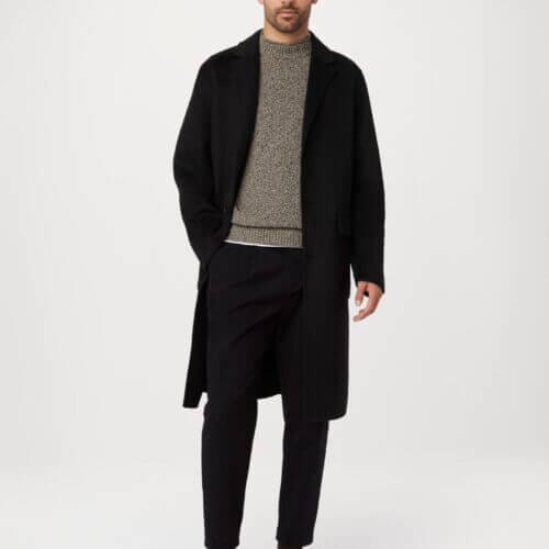 Frank And Oak The Michel Recycled Wool Topcoat in Black