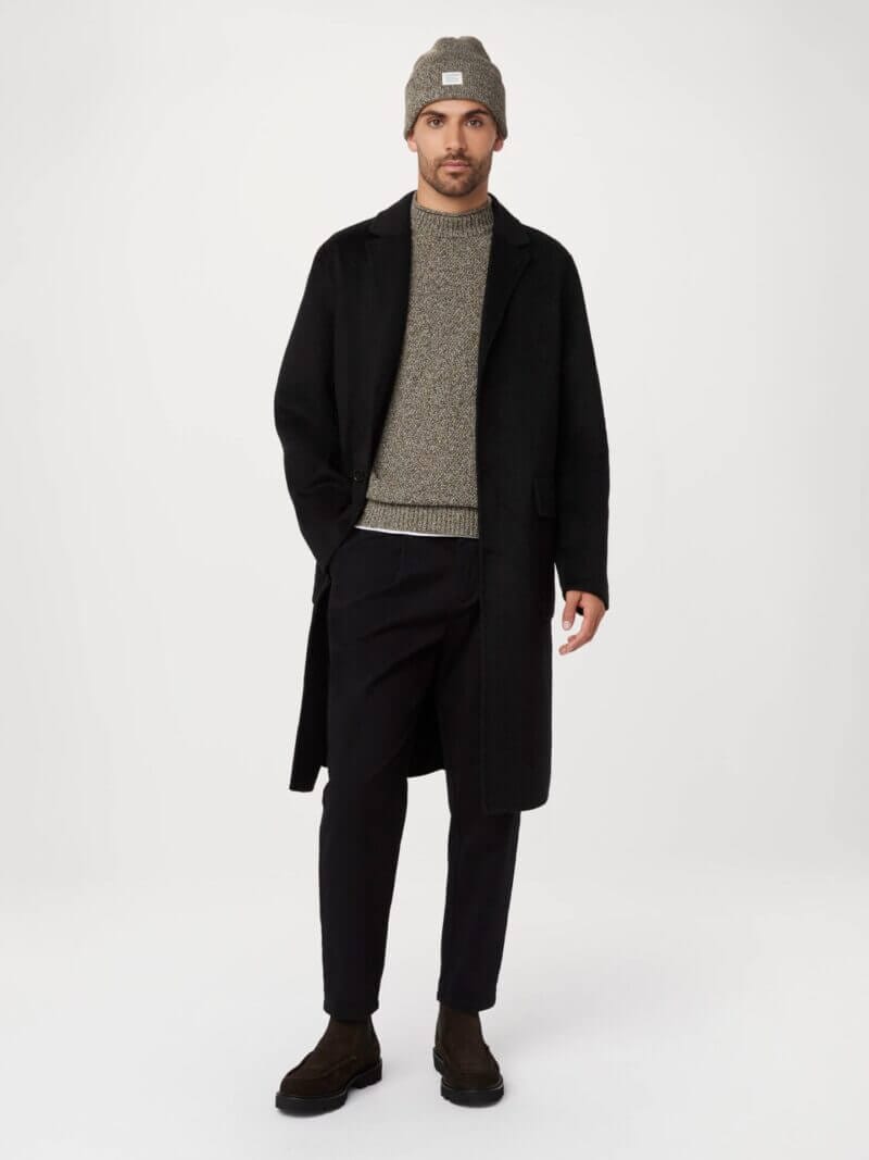 Frank And Oak The Michel Recycled Wool Topcoat in Black