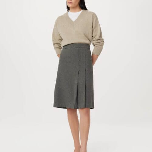 Frank And Oak The Pleated Midi Skirt in Grey Black