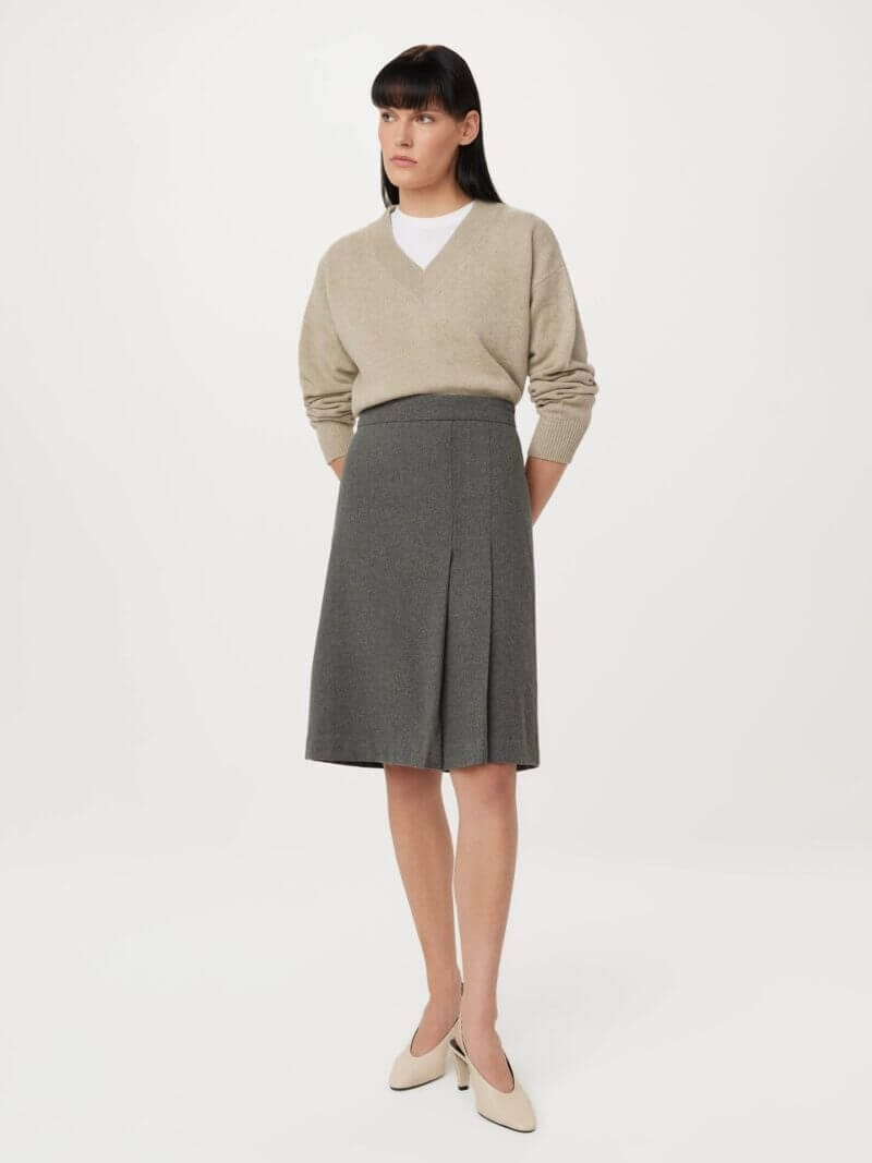 Frank And Oak The Pleated Midi Skirt in Grey Black