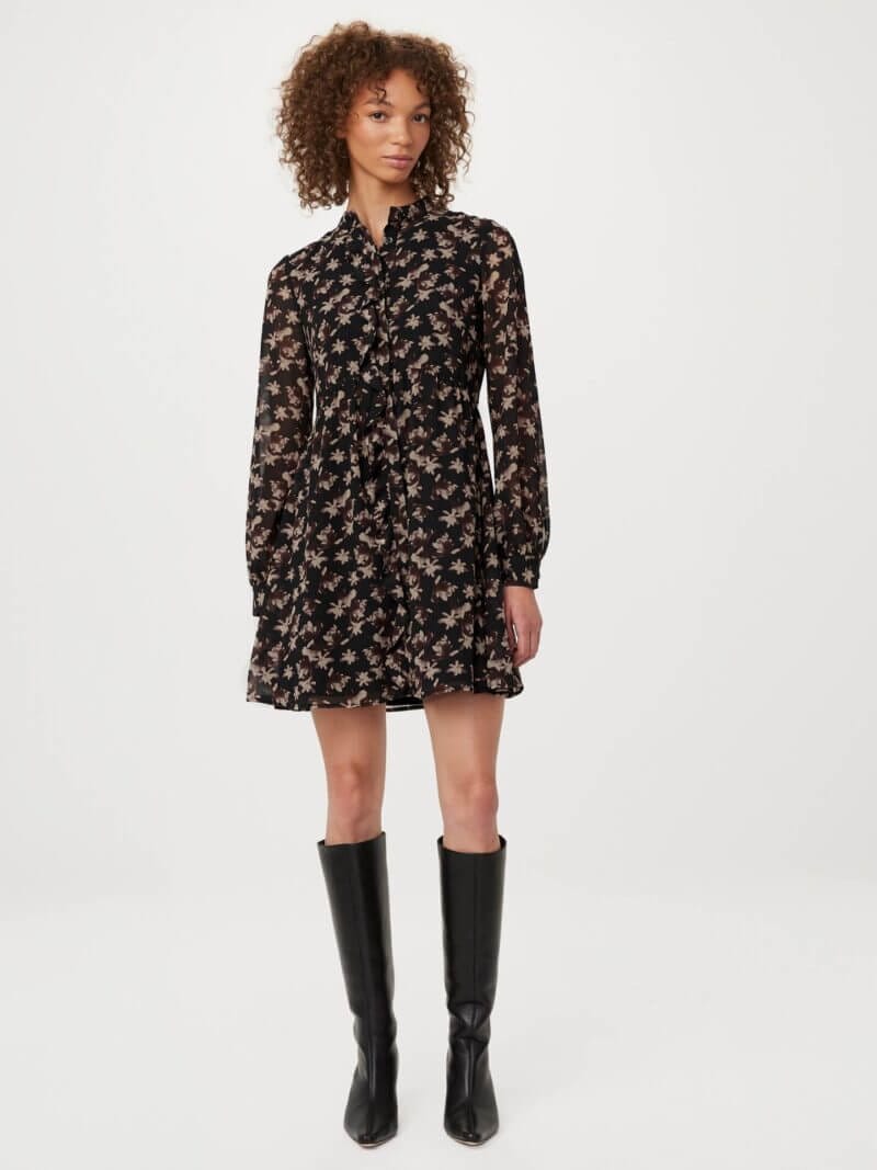 Frank And Oak The Printed Chiffon Dress in Black