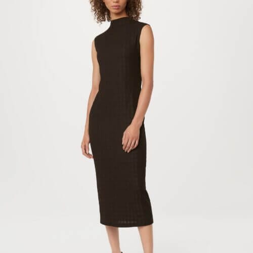 Frank And Oak The Textured Midi Dress in Dark Chocolate