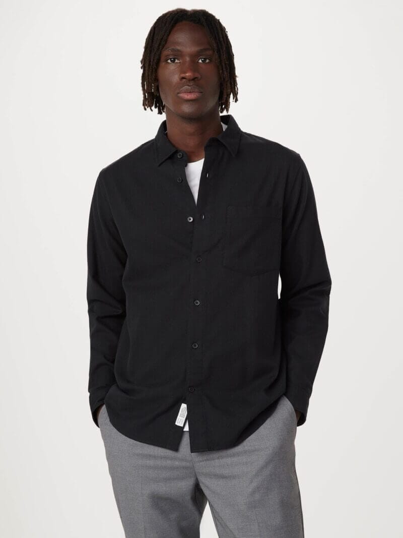 Frank And Oak The Yak Wool Flannel Shirt in Black