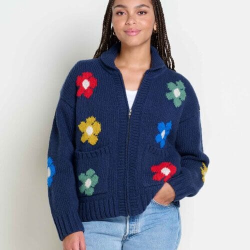 Nitsa Zip Cardigan True Navy Daisies / S