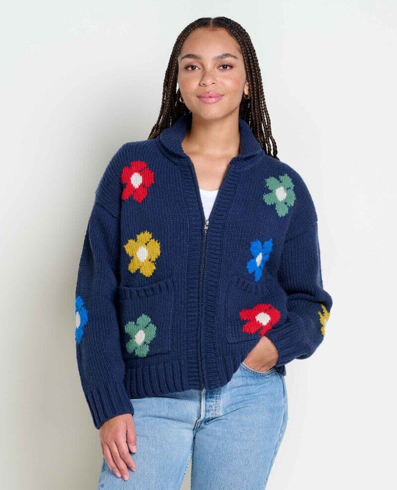 Nitsa Zip Cardigan True Navy Daisies / S