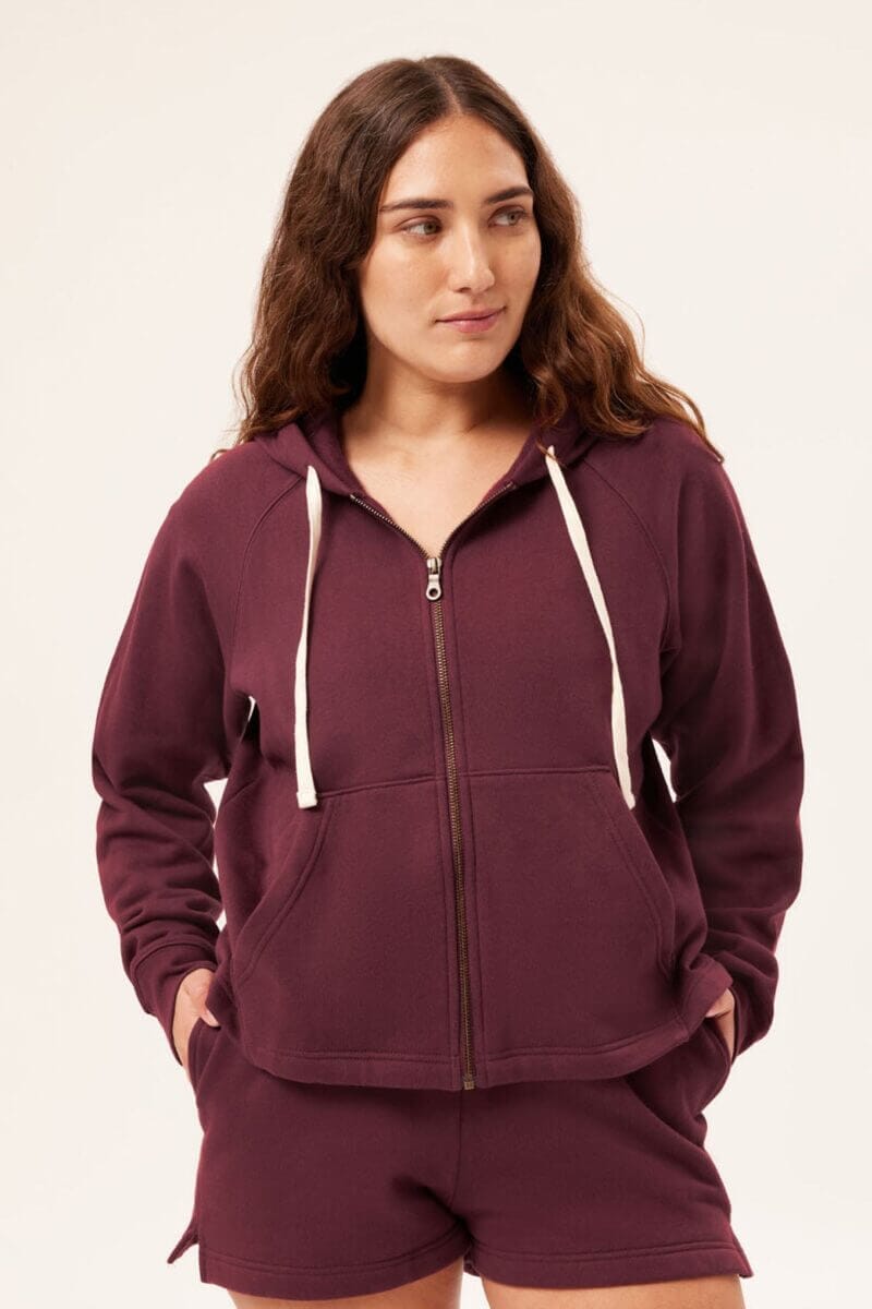 Wine 50/50 Cropped-Zip Hoodie