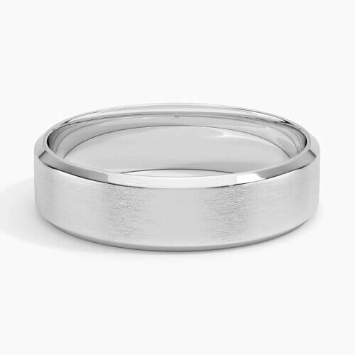18K White Gold Slim Profile Beveled Edge Matte 5.5mm Wedding Ring