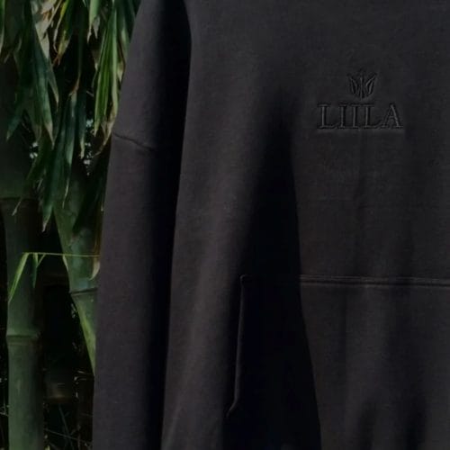 Oversized 100% Organic Cotton black Hoodie - Unisex front view